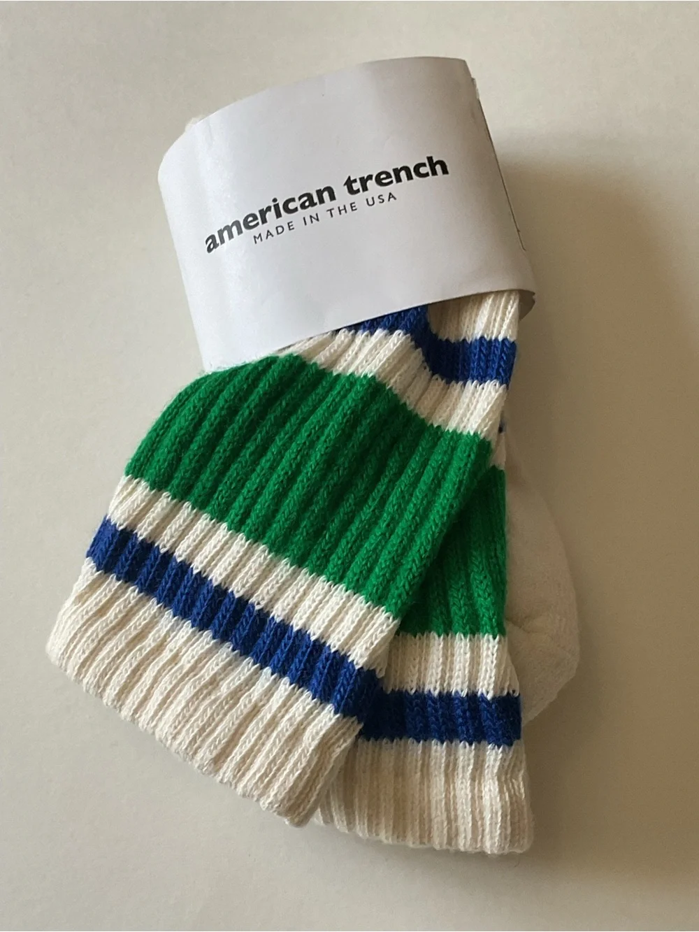 AMERICAN TRENCH RETRO STRIPE COTTON CREW SOCKS KELLY GREEN AND ROYAL UNISEX NWT